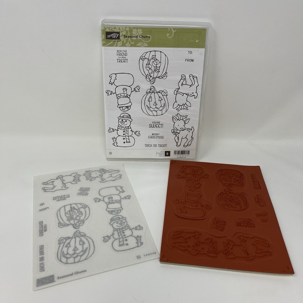 Stampin Up SEASONAL CHUMS Stamps & SEASONAL TAGS Dies ~Pumpkin Snowman Christmas